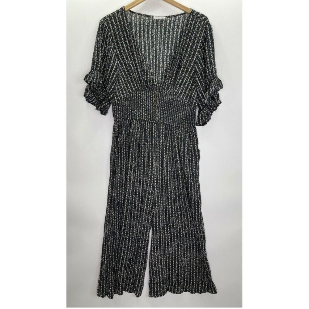 Patrons Of Peace Black Flower Power Cropped Jumpsuit Size Medium (fits like Lg)